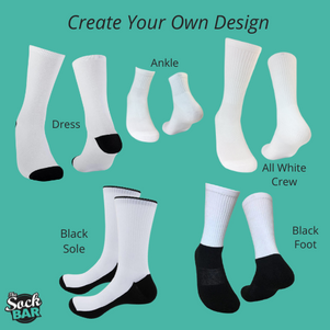 Design your own custom socks. Upload your pictures and we will crop them and add design your socks to your request. 