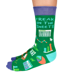 A close-up of Uptown Sox's Freak in the Sheets socks, showing a playful design with colorful sheets and quirky details. Perfect for those with a fun sense of humor.