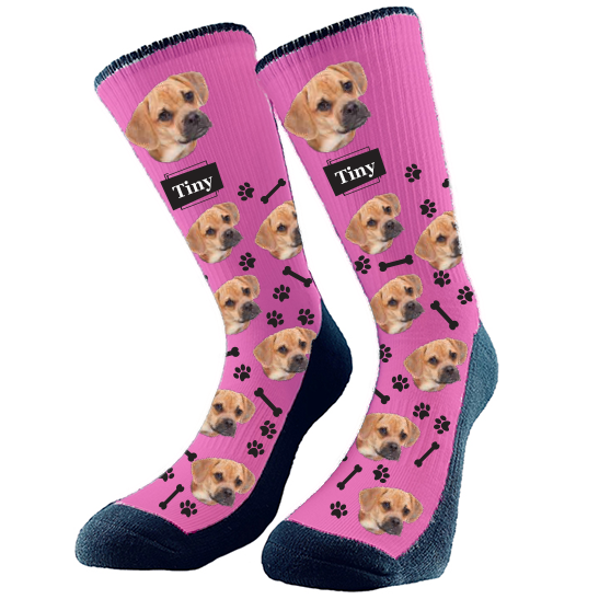 Custom Dog Socks ADD NAME 5 Bones Paws 1 White